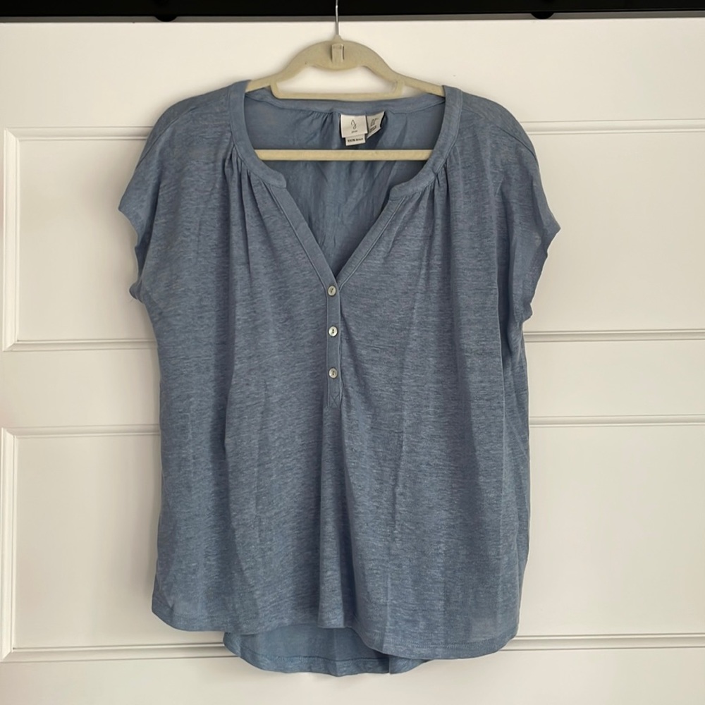 Joie 100% Linen Blue Top Size M